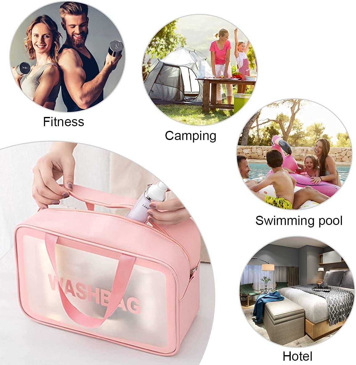 deevudi Clear Toiletry Bag, Wash Make Up Bag PVC Waterproof Zippered Cosmetic Bag, Portable Carry Pouch for Women Men (Set of 3 Bag Black)